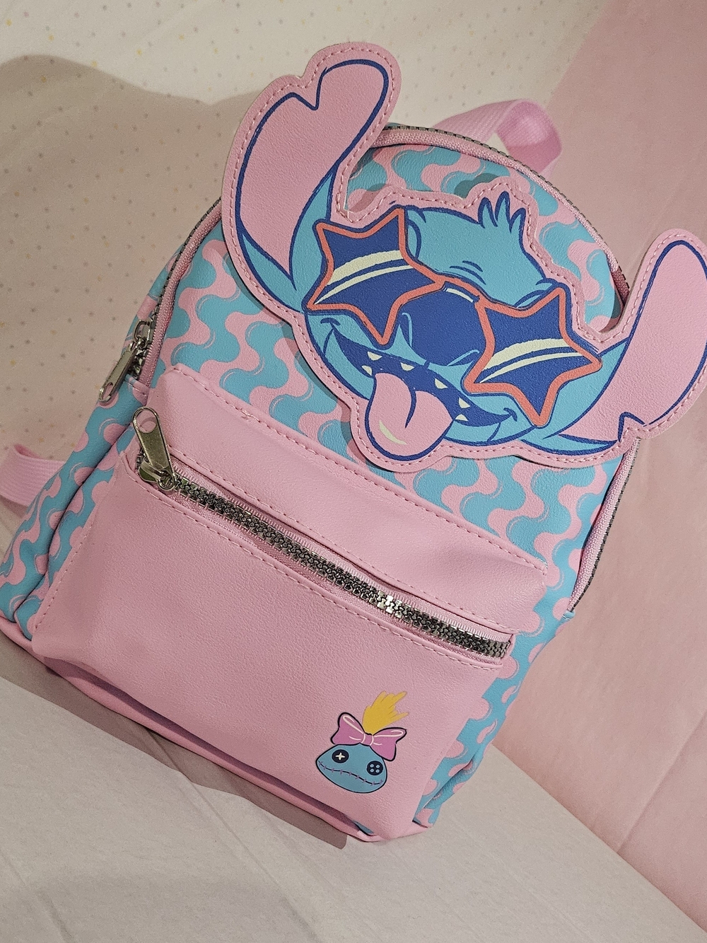 Disney Pink and Blue Kids Backpack with Playful Character Patch
